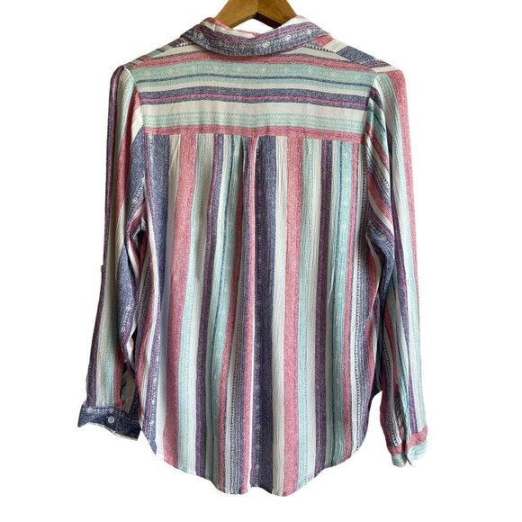 NWOT En Crème Striped Button Up Bohemian Southwestern Print Shirt Size Medium Ca - Picture 3 of 14